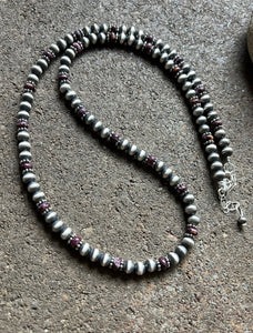 Sterling Silver Purple Spiny Oyster W 6mm Pearls Bead Necklace. 24 inch