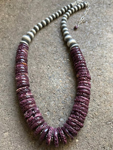 Sterling Silver Graduated Purple Spiny Oyster Bead Necklace 18”
