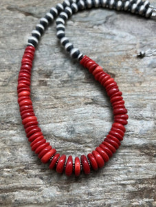 Sterling Silver Red Coral Bead Necklace 18 inch