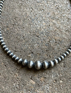 Sterling Silver 4mm Graduated Navajo Pearls Bead Necklace. 14 inch Choker