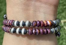 Load image into Gallery viewer, Sterling Silver Purple Spiny Oyster Pearls Bead Wrap Spiral Bracelet Free Size