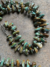 Load image into Gallery viewer, Sterling Silver Green Turquoise Nuggets with Navajo Pearls Bead Necklace 43 inch