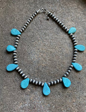 Load image into Gallery viewer, Sterling Silver Turquoise W Navajo Pearls Bead Necklace. 16 inch