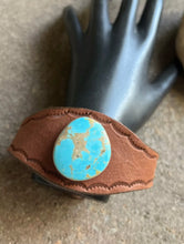 Load image into Gallery viewer, Navajo Sterling Silver Turquoise Leather Band Bracelet. OC