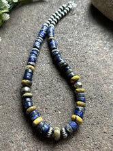 Load image into Gallery viewer, Sterling Silver Graduated Lapis Bumblebee Jasper Bead Necklace 18 inch