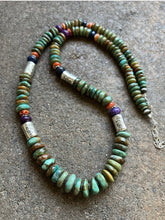 Load image into Gallery viewer, Sterling Silver Multi Stone Graduated Green Turquoise Bead Necklace. 26 inch