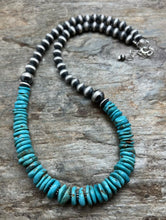 Load image into Gallery viewer, Sterling Silver Turquoise W Pearls Bead Necklace. 18 inch