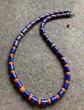 Load image into Gallery viewer, Sterling Silver Lapis W Bamboo Coral Bead Necklace. 20 inch