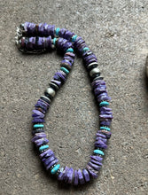 Load image into Gallery viewer, Sterling Silver Charoite Turquoise Bead Necklace. 18 Inch