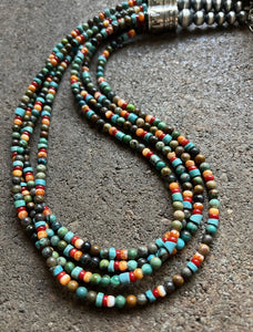 Sterling Silver Multi Strand Multi Stone Bead Necklace. 22 inch