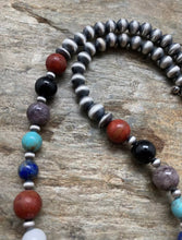 Load image into Gallery viewer, Sterling Silver Multi Stone Round W Navajo Pearls Bead Necklace 18 inch