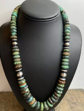 Load image into Gallery viewer, Sterling Silver Graduated Green Turquoise Bead Necklace. 22 inch