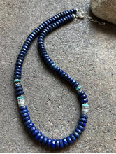 Load image into Gallery viewer, Sterling Silver Lapis W Turquoise Bead Necklace. 21 inch