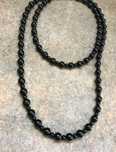 Load image into Gallery viewer, Sterling Silver Black Onyx Bead Necklace. 47 inch