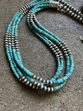 Load image into Gallery viewer, Sterling Silver Multi Strand Turquoise W Pearls Bead Necklace. 24 inch