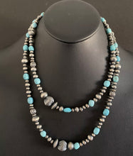 Load image into Gallery viewer, Sterling Silver Turquoise W Navajo Pearls Bead Necklace 44 Inch