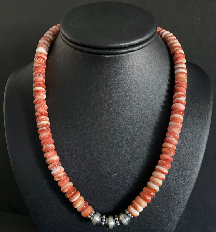 Sterling Silver Spiny Oyster Bead Necklace. 18.5 inch