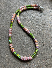 Load image into Gallery viewer, Sterling Silver Multi Color Shell Green Turquoise Bead Necklace. 18 inch