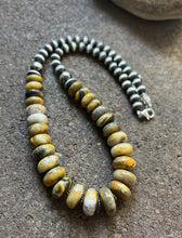 Load image into Gallery viewer, Sterling Silver Graduated Bumblebee Jasper W Pearls Bead Necklace. 18 inch