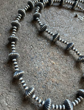 Load image into Gallery viewer, Sterling Silver Navajo Pearls W Corrugated Saucer Bead Necklace. 20 Inch