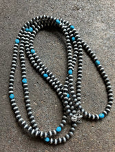 Load image into Gallery viewer, 60” Sterling Silver Sleeping Beauty Turquoise 6mm Pearls Bead Necklace