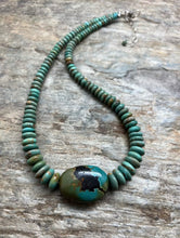 Load image into Gallery viewer, Sterling Silver Graduated Green Turquoise Bead Necklace. 18 inch