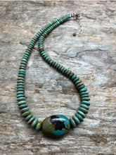 Load image into Gallery viewer, Sterling Silver Graduated Green Turquoise Bead Necklace. 18 inch