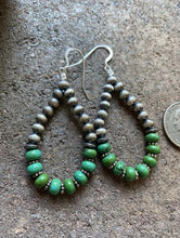 Load image into Gallery viewer, Sterling Silver Green Turquoise W Pearls Bead Loop Earrings.