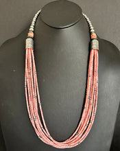 Load image into Gallery viewer, Sterling Silver Multi Strand Pink Coral W Pearls Bead Necklace 30 Inch