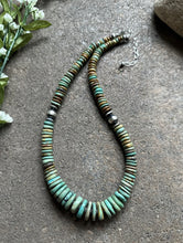 Load image into Gallery viewer, Sterling Silver Graduated Green Turquoise Bead Necklace. 19 inch