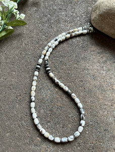 Sterling Silver White Buffalo Turquoise Bead W Pearls Necklace. 18 inch