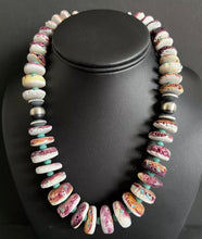 Load image into Gallery viewer, Sterling Silver Purple Spiny Oyster with Turquoise Bead Necklace. 18 inch