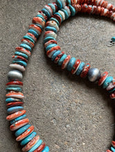 Load image into Gallery viewer, SterlingSilver MultiStone Graduated Turquoise Spiny Oyster Bead Necklace 26 inch