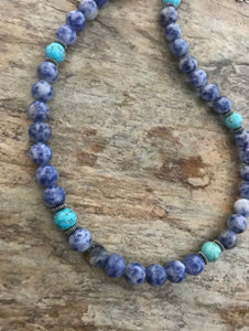 Sterling Silver Lapis Turquoise Bead Necklace. 18 inch