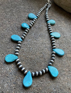 Sterling Silver Turquoise W Navajo Pearls Bead Necklace. 16 inch