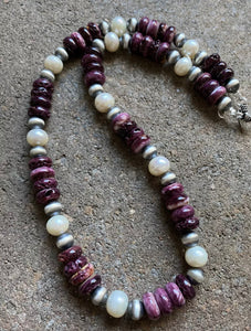 Sterling Silver Purple Spiny Oyster W Freshwater Pearls Bead Necklace 18 inch