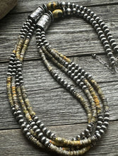 Load image into Gallery viewer, Sterling Silver Multi Strand Bumblebee Jasper Pearls Bead Necklace. 30 inch