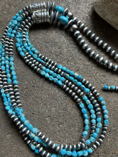 Load image into Gallery viewer, Sleeping Beauty Turquoise Multi Strand Sterling Silver Bead Necklace 28 inch