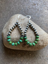 Load image into Gallery viewer, Sterling Silver Green Turquoise W Pearls Bead Loop Earrings.