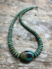 Load image into Gallery viewer, Sterling Silver Graduated Green Turquoise Bead Necklace. 18 inch