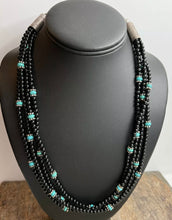 Load image into Gallery viewer, Sterling Silver Multi Strand Black Onyx with Turquoise Bead Necklace. 22 Inch