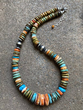 Load image into Gallery viewer, Sterling Silver Graduated Blue Green Turquoise Spiny Oyster Bead Necklace 18”