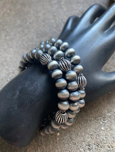 Sterling Silver Pearls Spiral Wrap Bead Bracelet. Free Size
