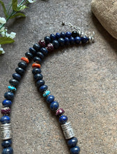 Load image into Gallery viewer, Sterling Silver Lapis Multi Stone Bead Necklace. 22 inch
