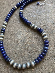 Sterling Silver Lapis W Pearls Bead Necklace. 18 inch