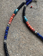 Load image into Gallery viewer, Sterling Silver Multi Stone Turquoise Lapis Onyx Spiny Bead Necklace 18 inch