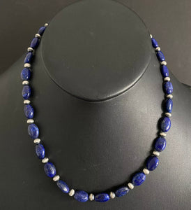 Sterling Silver Lapis W Pearls Bead Necklace. 18 inch