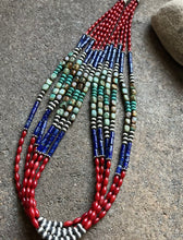 Load image into Gallery viewer, 38 Inch Sterling Silver Multi Strand Stone Coral Lapis Turquoise Bead Necklace