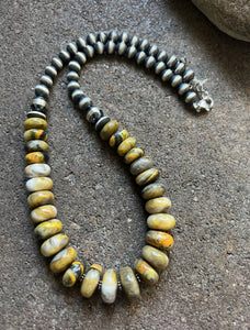 Sterling Silver Graduated Bumblebee Jasper W Pearls Bead Necklace. 18 inch