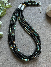 Load image into Gallery viewer, Sterling Silver Multi Strand Black Onyx Turquoise Bead Necklace. 24 Inch